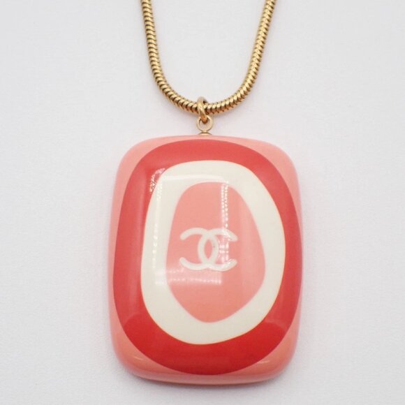 CHANEL CC Logo Snake Chain Pendant Necklace 03P Gold Pink GHW France - Picture 3 of 13